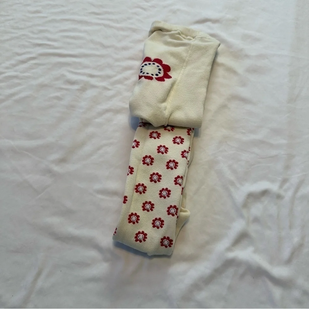Lands End Daisy Tights Cotton & Polyester Thick Size M 10-12